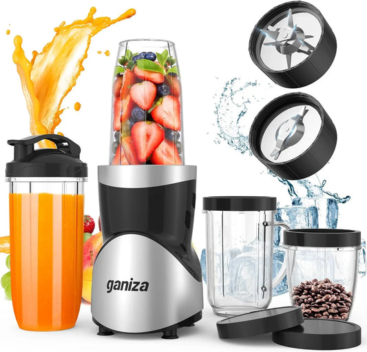 Smoothie Blender, 900W Blenders for Shakes and Smoothies, 15-Piece Personal Blender and Grinder Combo for Kitchen, Smoothies Maker with 4 Bpa-Free Portable Cup, Nutritious Recipe