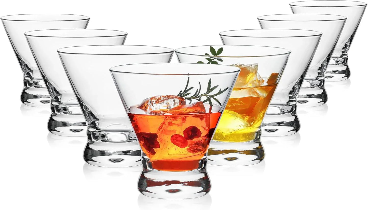 Martini Glasses Set of 8, 8Oz Stemless Martini Cocktail Glasses for Margarita, Cosmopolitan, Manhattan, Home Bar, Gimlet, Pisco Sour, Brandy, Crystal Clear