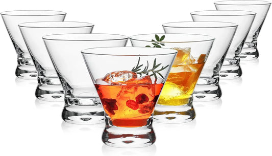 Martini Glasses Set of 8, 8Oz Stemless Martini Cocktail Glasses for Margarita, Cosmopolitan, Manhattan, Home Bar, Gimlet, Pisco Sour, Brandy, Crystal Clear