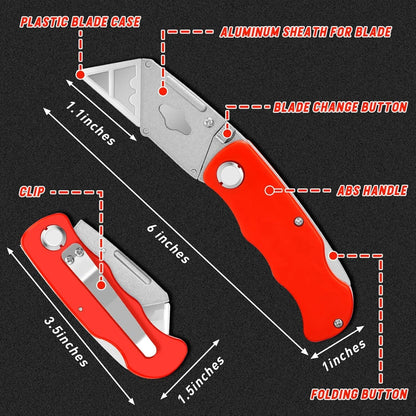 4 Pack Folding Utility Knife Box Cutter Tube Cutters with Extra 10Pcs Blades Cutters for Home Office Warehouse Durable Razor Knife Box Knife Box Opener Box Cutter with Clip Navajas De Trabajo