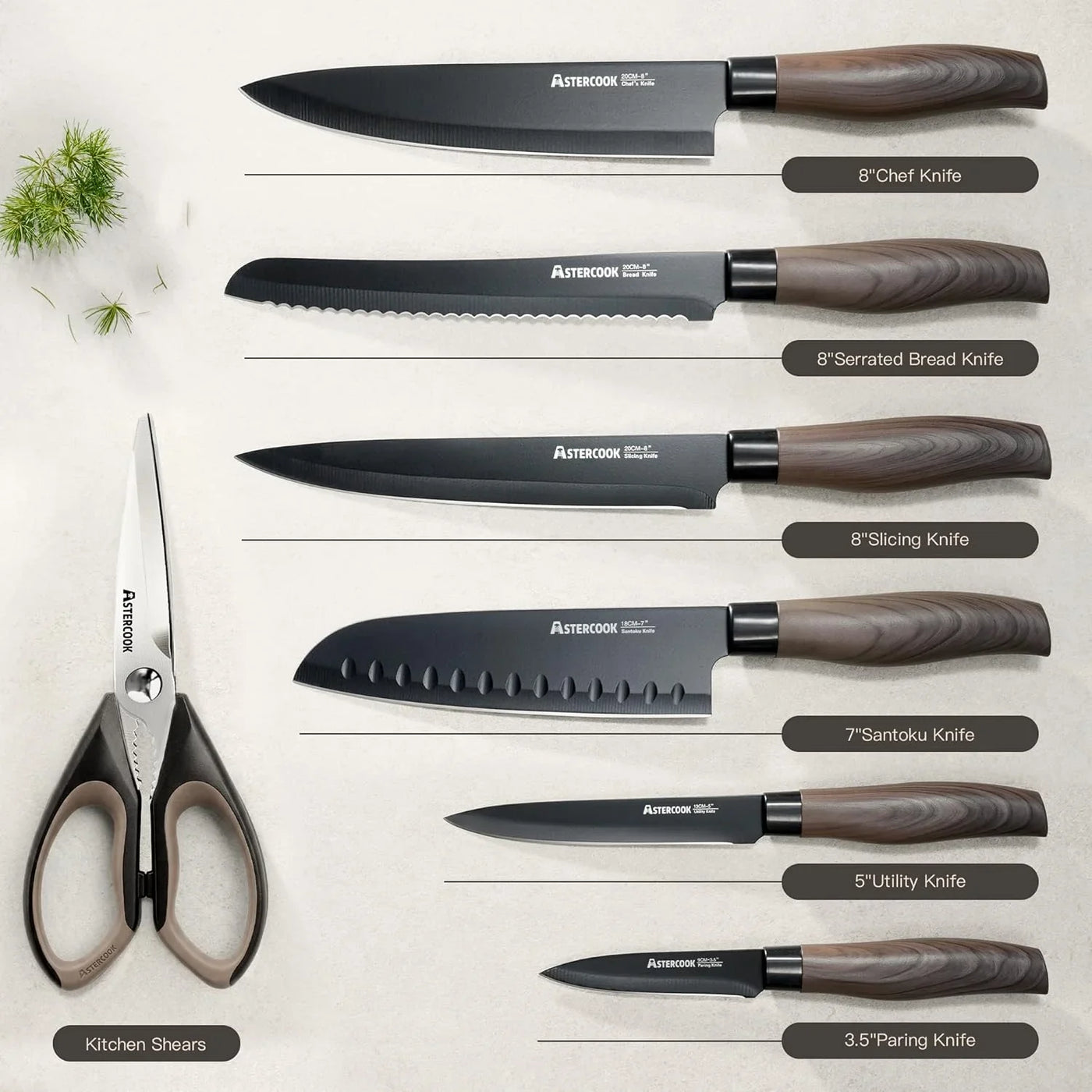 13-Piece Kitchen Knife Set with Black Anti-Rust Coating, Dishwasher Safe, Stainless Steel Chef Knives Set with 6 Blade Guards, Wood Grain Handle, Perfect Holiday & Housewarming Gifts