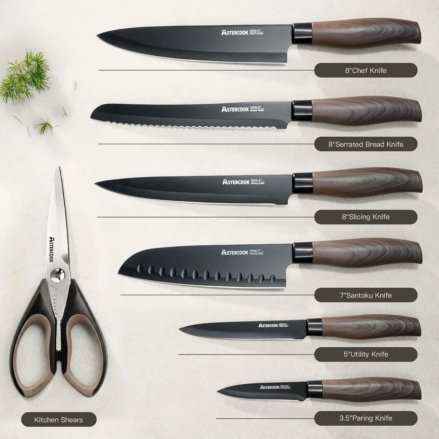 13-Piece Kitchen Knife Set with Black Anti-Rust Coating, Dishwasher Safe, Stainless Steel Chef Knives Set with 6 Blade Guards, Wood Grain Handle, Perfect Holiday & Housewarming Gifts
