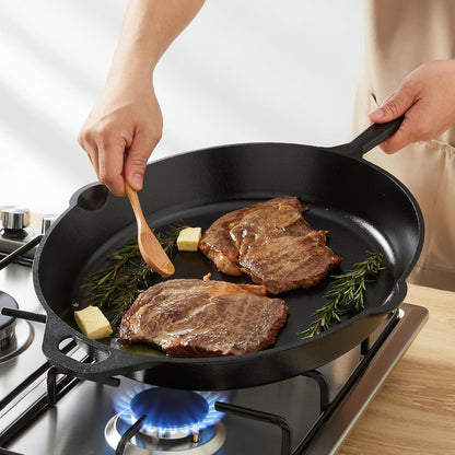 Pre-Seasoned Cast Iron Skillet, Oven Safe, Even Heating, Heat Distribution, Stove Compatible, Heavy-Duty, 15-Inch, Black