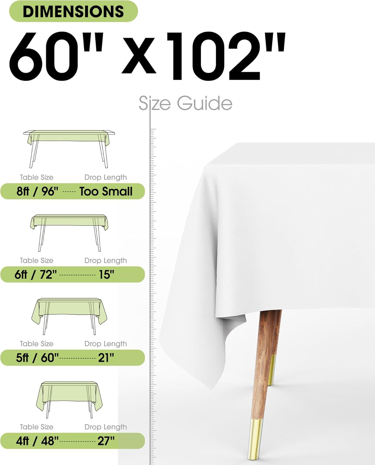 Rectangle Table Cloth 60" X 102" – Durable Polyester Tablecloth Offers Reusable & Washable Protection, Ideal for Outdoor Party, Picnic, Wedding, Banquet and Birthday, 2 Pack, White