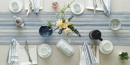 Farmhouse Braided Stripe Table Runner Collection, 15X72 (15X77, Fringe Included), Stonewash Blue