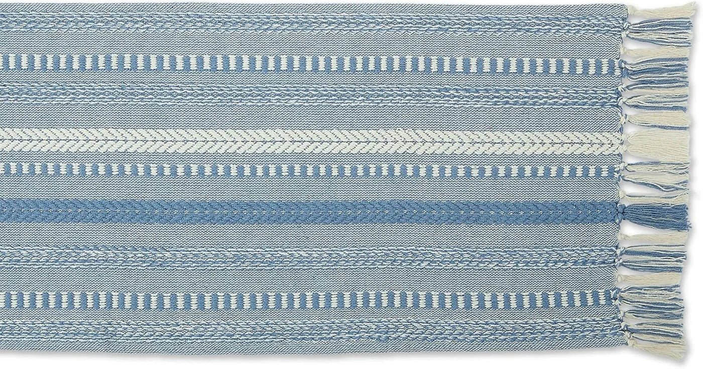 Farmhouse Braided Stripe Table Runner Collection, 15X72 (15X77, Fringe Included), Stonewash Blue