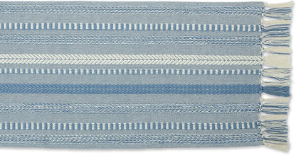 Farmhouse Braided Stripe Table Runner Collection, 15X72 (15X77, Fringe Included), Stonewash Blue