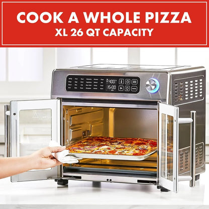 Extra Large French Door Air Fryer Toaster Oven Combo, 24 Cooking Functions and Digital Controls, 7 Accessories Included, Stainless Steel Finish, 26QT Capacity
