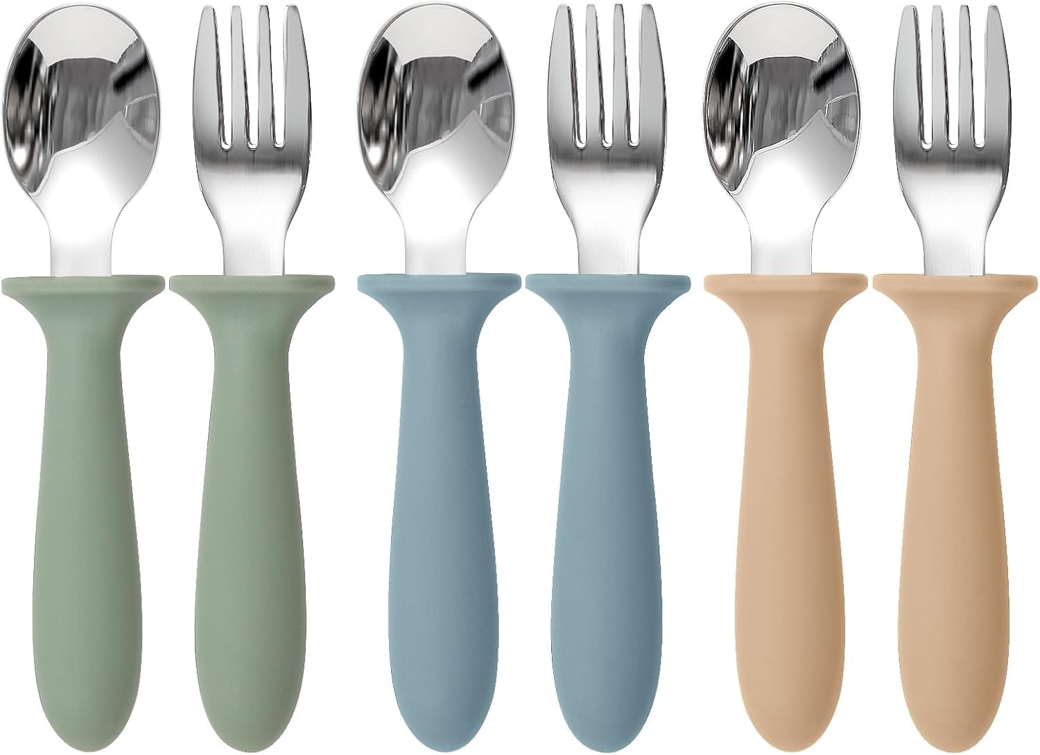 Toddler Utensils, 6 Pack Kids Silverware Set with Silicone Handle, 18/8 Stainless Steel Children Safe Forks and Spoons, Dishwasher Safe