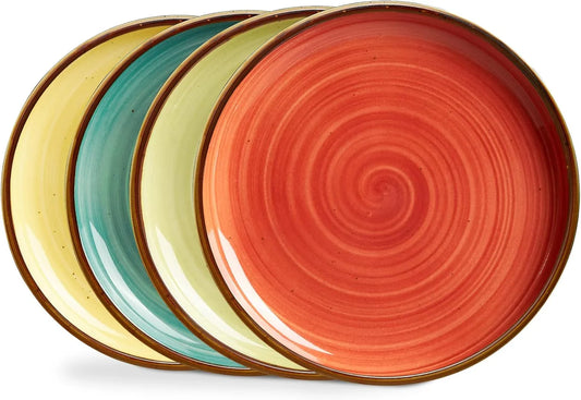 Porcelain Plates Set 10.5 Inch Large Dinner Plates for Salad Dessert Ceramic Serving Plate Set of 4, Microwave and Dishwasher Safe
