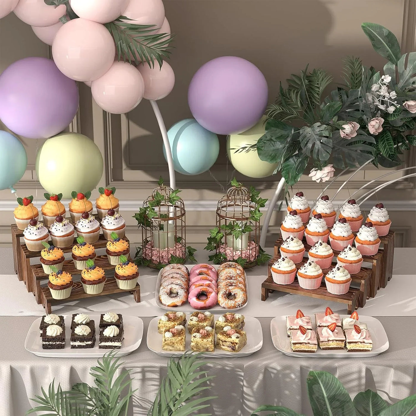 2 Set Wooden Tiered Risers Display Stands for Vendor Events,Stackable Wooden Cupcake Display Stand,Farmhouse Decor Wood Dessert Table Display Set,Vendor Booth Display Items,Food Display Risers for Party（12-11.2-10.4-9.6In）