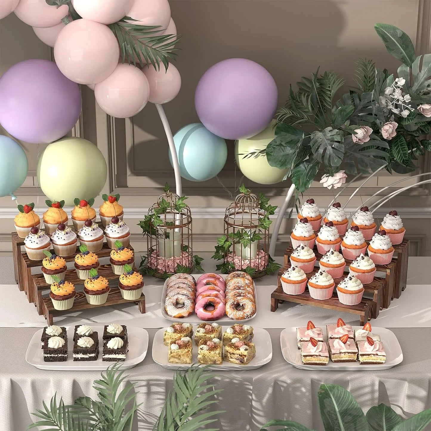 2 Set Wooden Tiered Risers Display Stands for Vendor Events,Stackable Wooden Cupcake Display Stand,Farmhouse Decor Wood Dessert Table Display Set,Vendor Booth Display Items,Food Display Risers for Party（12-11.2-10.4-9.6In）