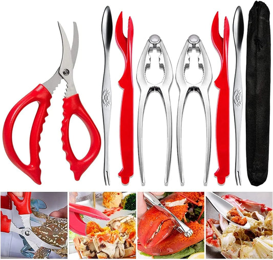 Crab Leg Crackers and Tools - Lobster Crackers and Picks Set Shellfish Crab Claw Cracker Stainless Steel Seafood Crackers & Forks - Lobster Tools for Eating