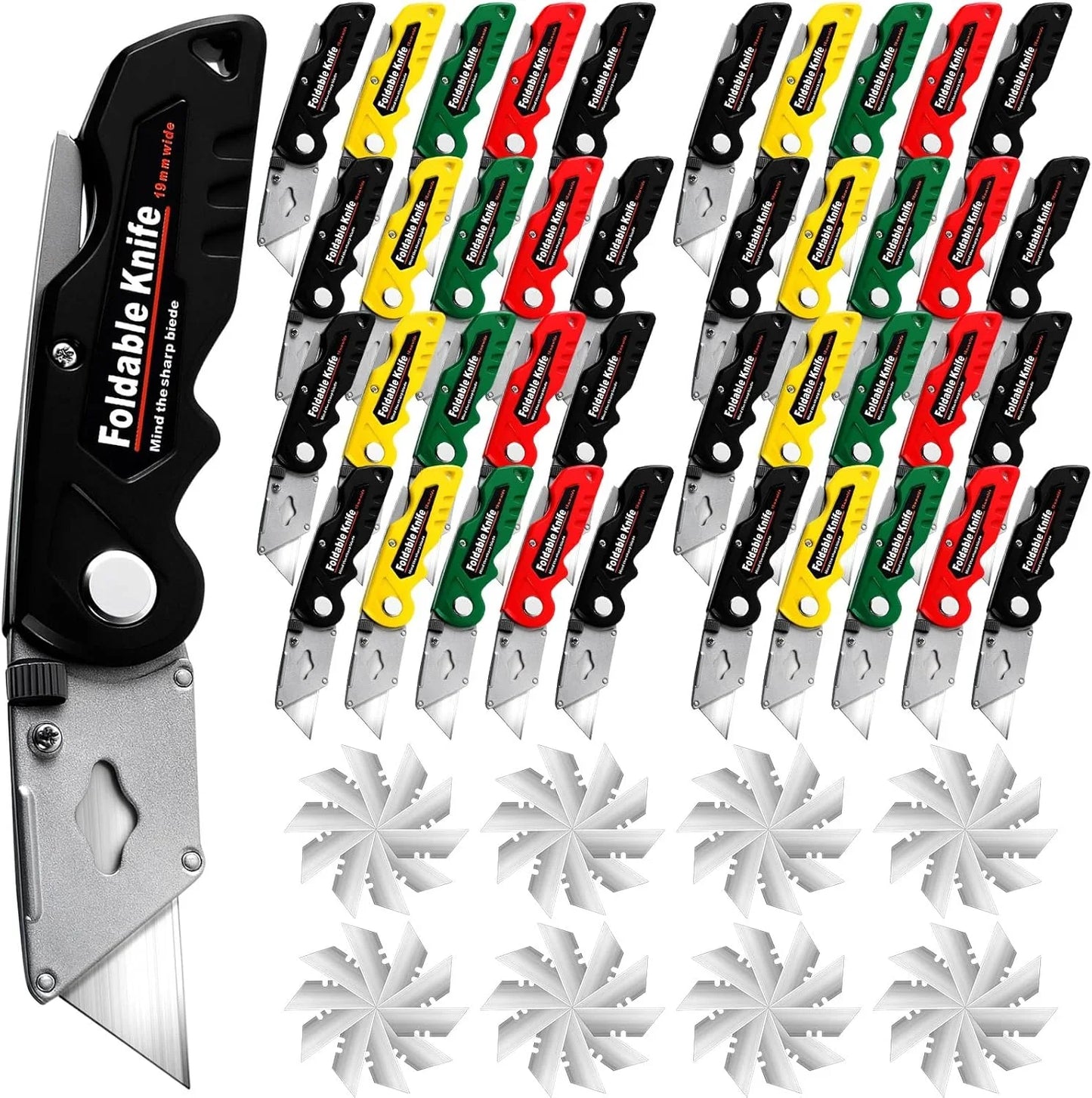 40 Pcs Folding Utility Knives Bulk with 80 Replacement Blades Heavy Duty Box Cutter with Safety Lock Folding Utility Razor Knives Retractable Mechanism Paper Cutter, Multicolor