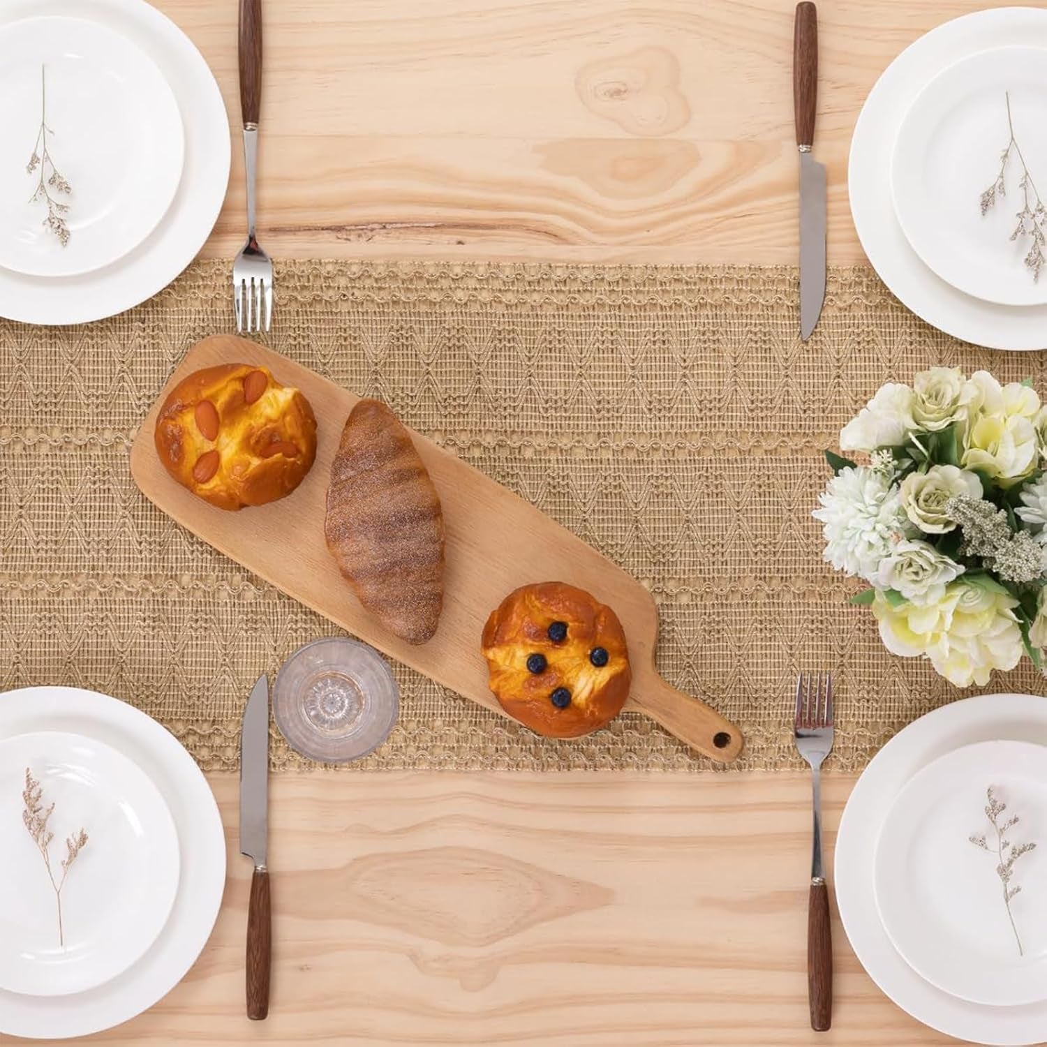 Burlap Boho Table Runner for Spring Home Decor 72 Inches Long, Brown Farmhouse Decor Rustic Small Macrame Woven Coffee Burlap Jute Table Runners for Summer Dining Dresser Scarf Table Decor