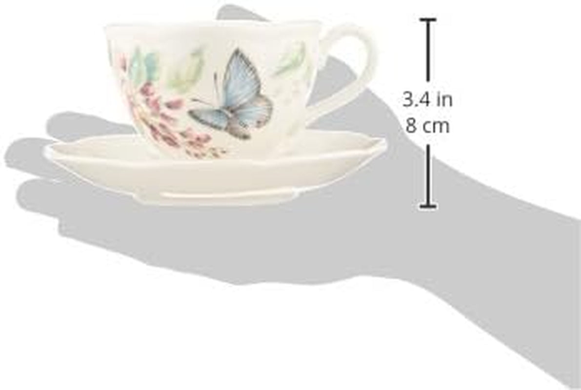 Porcelain Meadow Cup and Saucer, 1.3 LB, Blue Butterfly
