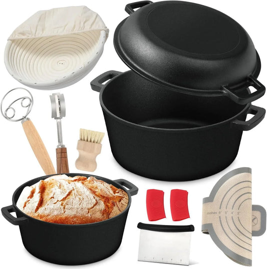 5 Qt Cast Iron Dutch Oven for Bread Baking, Sourdough Dutch Oven with Lid, Dutch Pot with Bread Baking Supplies