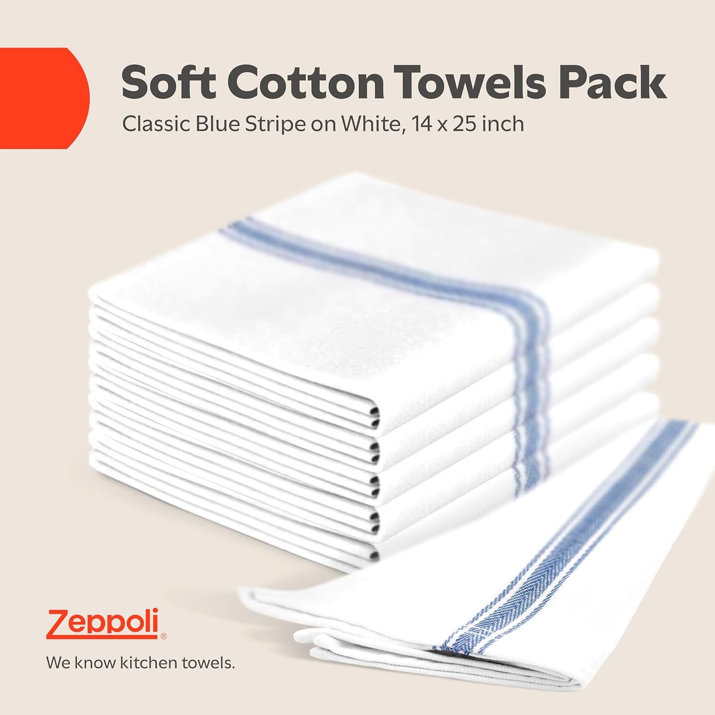 Classic Dish Towels - 15 Pack - 14" by 25" - 100% Cotton Kitchen Towels - Reusable Bulk Cleaning Cloths - Blue Hand Towels - Super Absorbent - Machine Washable