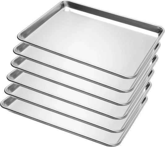 6 Pack Half Size Baking Sheet Pan Aluminum Commercial Pan for Oven Freezer Bakery Hotel Restaurant 18" × 13"