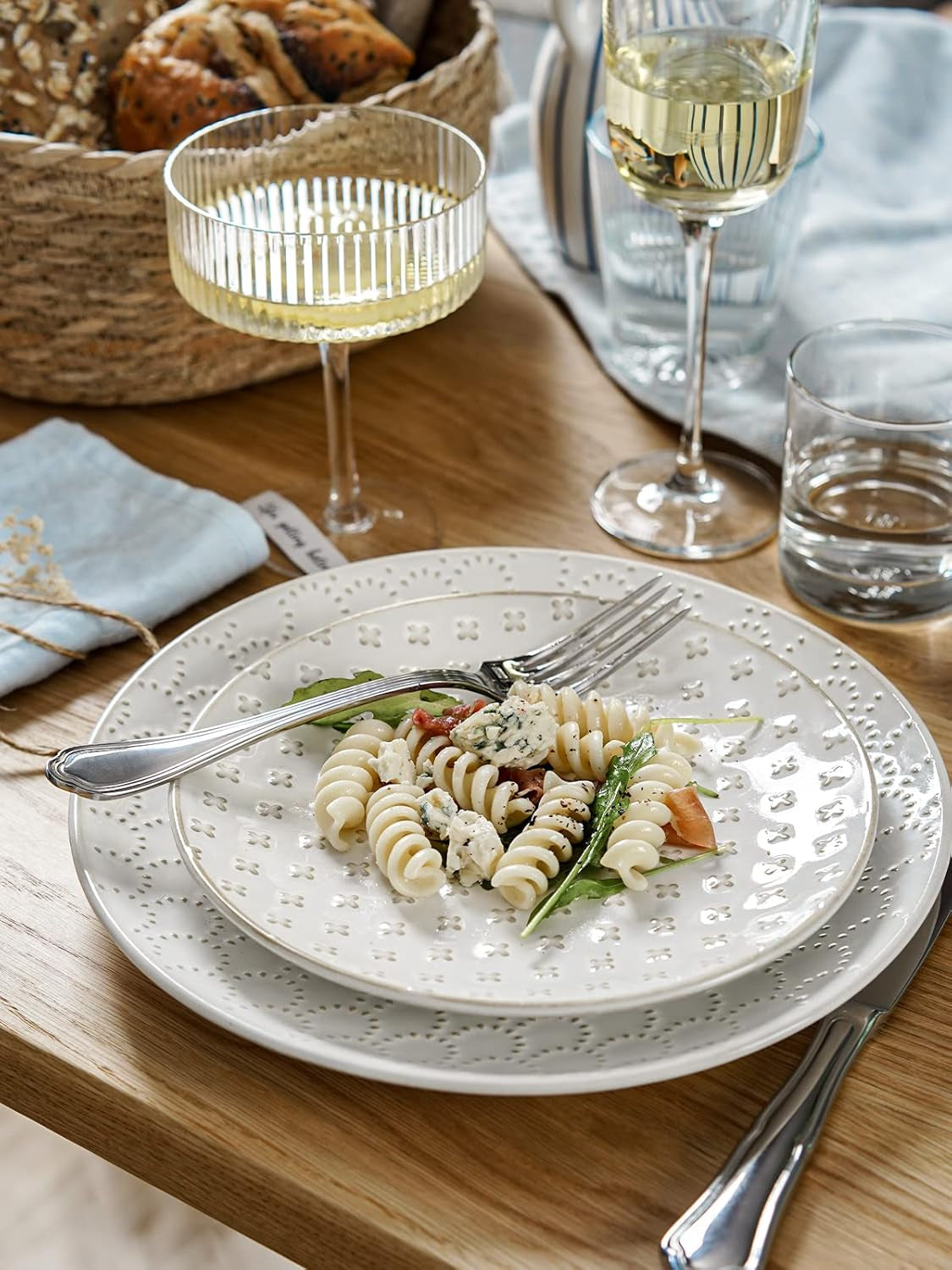 8 Inch Ceramic Salad Plates Set of 4, Modern Embossed Appetizer Plates for Kitchen, Small Dessert Plates, Microwave & Dishwasher Safe Dinnerware Sets - Arctic White