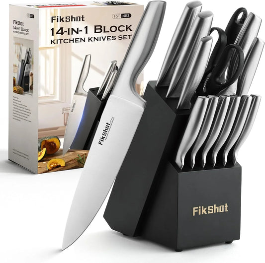 Kitchen Knife Set, Forged German Steel – Includes Knife Block Set & Sharpener, High Carbon, Rust-Resistant, Ergonomic Handle for Cooking, Grilling & Gifting