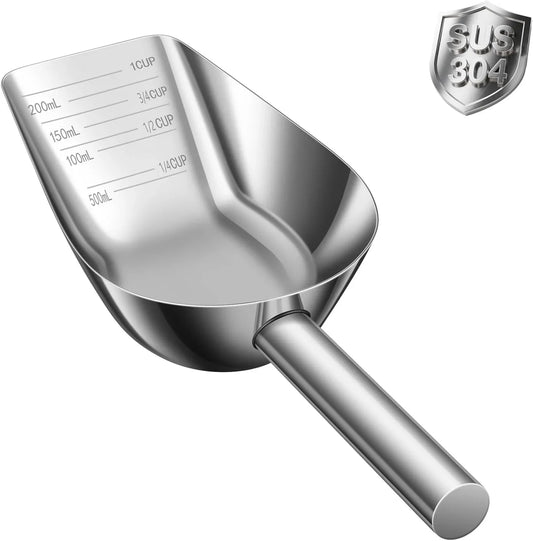 Pet Cat-Dog Food-Scoop Measuring 1-Cup - Food-Grade 304 Stainless Steel Material | 1-Cup Capacity | Precision Scale Measurements