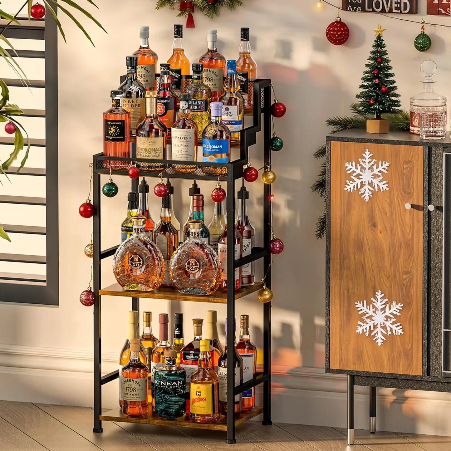 Trapezoidal Liquor Cabinet Bar for Home, Stepped Wine Rack Freestanding Floor, Corner Syrup & Whiskey Stand, Large-Capacity Alcohol Bottle Storage Display Shelf Living Room, Patent Pending