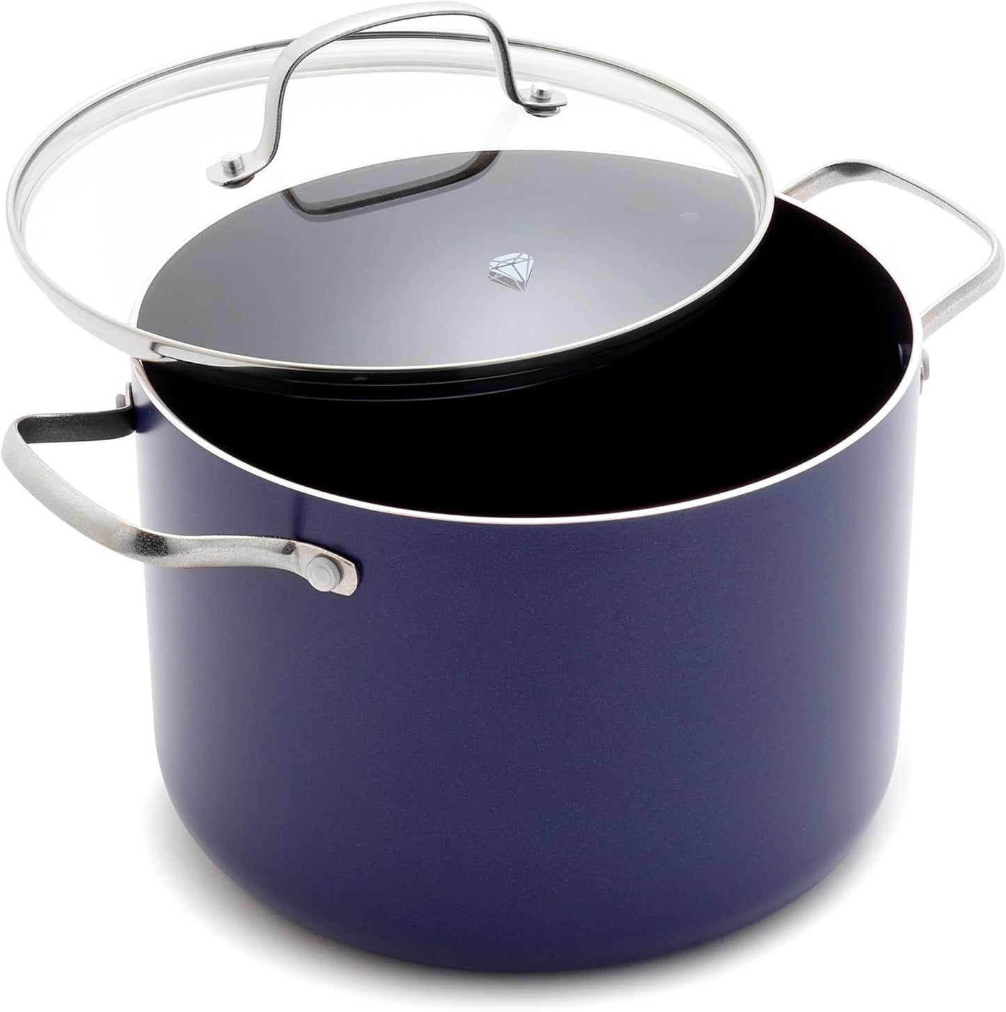 8QT Nonstick Stockpot with Glass Lid, Pfas-Free Ceramic, Multipurpose Cooking, Sauces & Soups, Pasta, Boiling & Canning Pot, Dishwasher & Oven Safe, Stainless Steel Handles, Navy