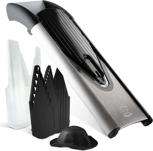 by Reston Lloyd Mandoline Slicer V6 (Starter Set) • Stainless Steel Slicer with V-Blade • Adjustable Kitchen Slicer for Vegetables & Fruits • Various Thicknesses & Grater