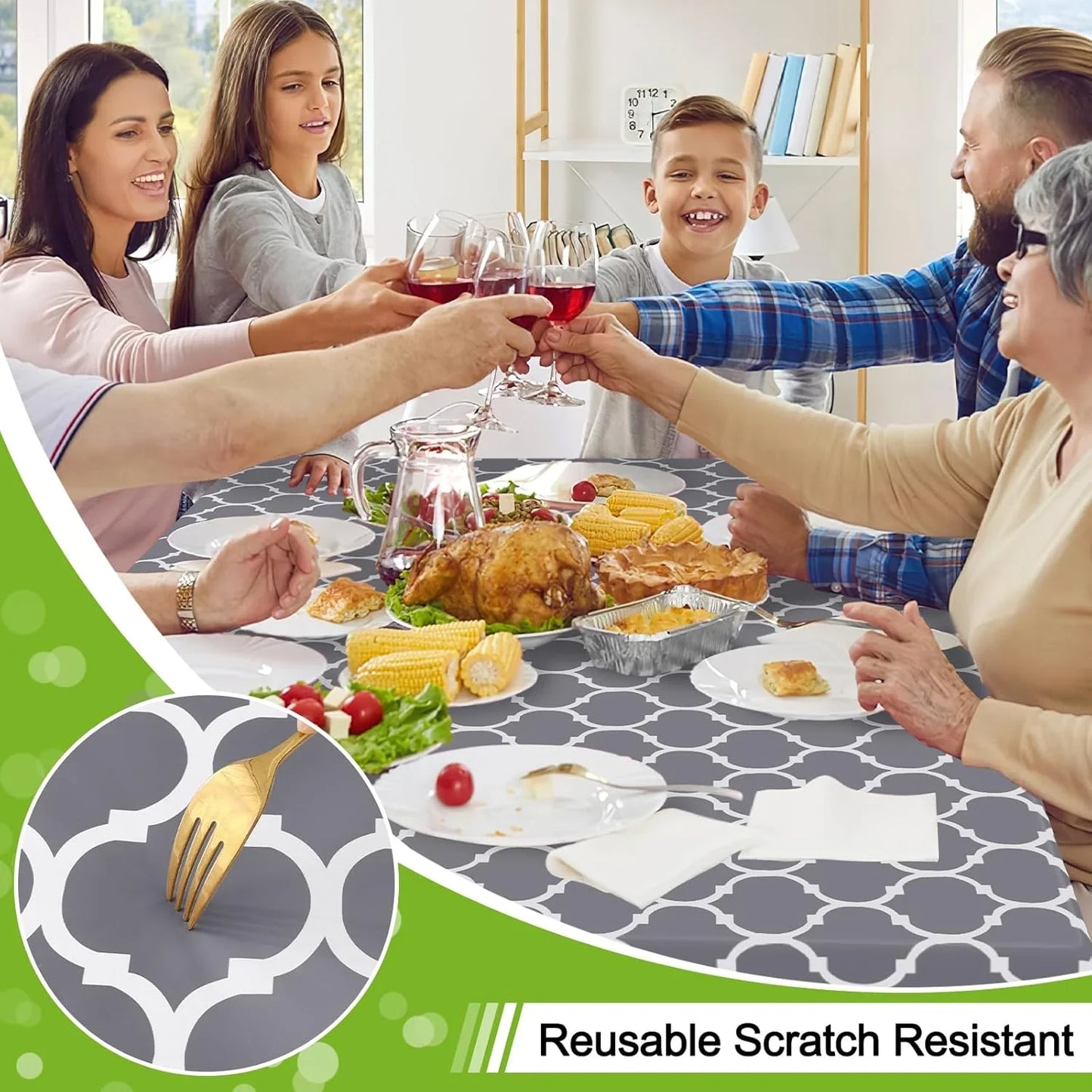 Rectangle Table Cloth, Waterproof Vinyl Tablecloths with Flannel Backing for Rectangle Tables, Wipeable Spillproof Plastic Tablecloth for Dining, Camping, Indoor and Outdoor (60"X84", Grey)