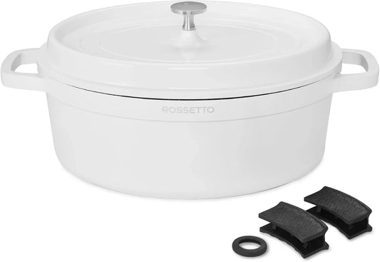 5.5QT Oval Dutch Oven Pot with Lid, Ceramic Dutch Oven with Silicone Assist Handle Holder, Dishwasher Safe, Oven Safe up to 450° F, Non-Stick & Non-Toxic Bread Dutch Oven with Lid for Baking,Brasing, Soups, Red