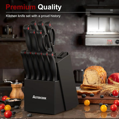Knife Set,  15 Pieces Knife Sets for Kitchen with Block, Dishwasher Safe Kitchen Knife Set with Built in Sharpener Block, German Stainless Steel Knife Block Set, Valentine'S Gift