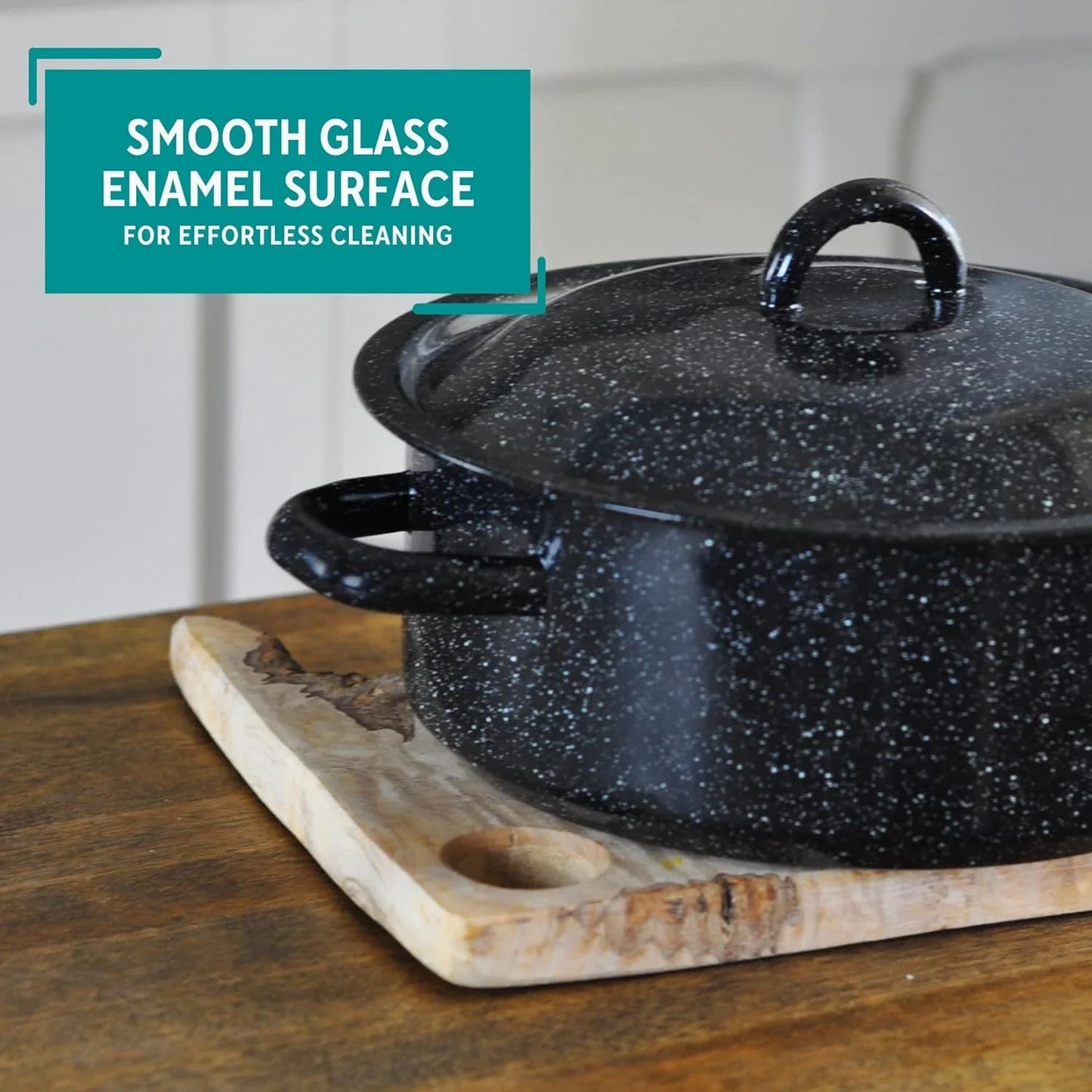 4.5 Quart Traditional Vintage Style Black Speckled Enamel on Steel Dutch Oven with Lid, (MIR-10701)