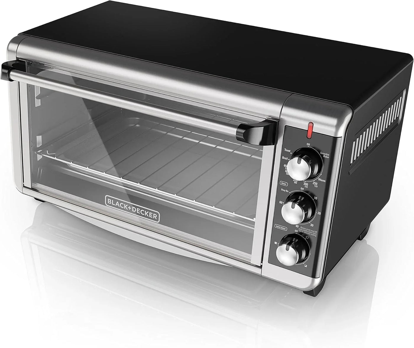 TO3250XSBD 8-Slice Extra Wide Convection Countertop Toaster Oven, Includes Bake Pan, Broil Rack & Toasting Rack, Stainless Steel/Black