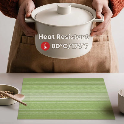 Green Gradient Stripes Placemats Set of 4, Washable Heat Resistant Non-Slip Woven Plastic Spring PVC Place Mats for Farmhouse Party Kitchen Dining Decor