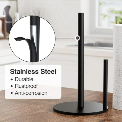 Black stainless steel paper towel holder, durable and rustproof for kitchen use