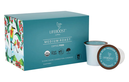 Medium Roast Low Acid Coffee K Cups - Single Origin Mold Free Non-Gmo Organic Coffee Pods - Compatible with Keurig & Keurig 2 Machines - 10 Count