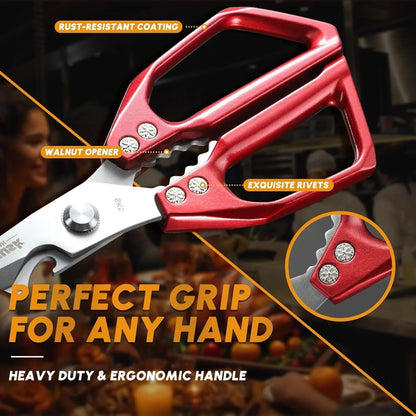 Kitchen Scissors for Food - Stainless Steel Kitchen Shears, Sharp Red Meat Scissors Dishwasher Safe, Heavy Duty Poultry Shears, Japanese Cooking Scissor for Chicken, Christmas Gift for Men Women