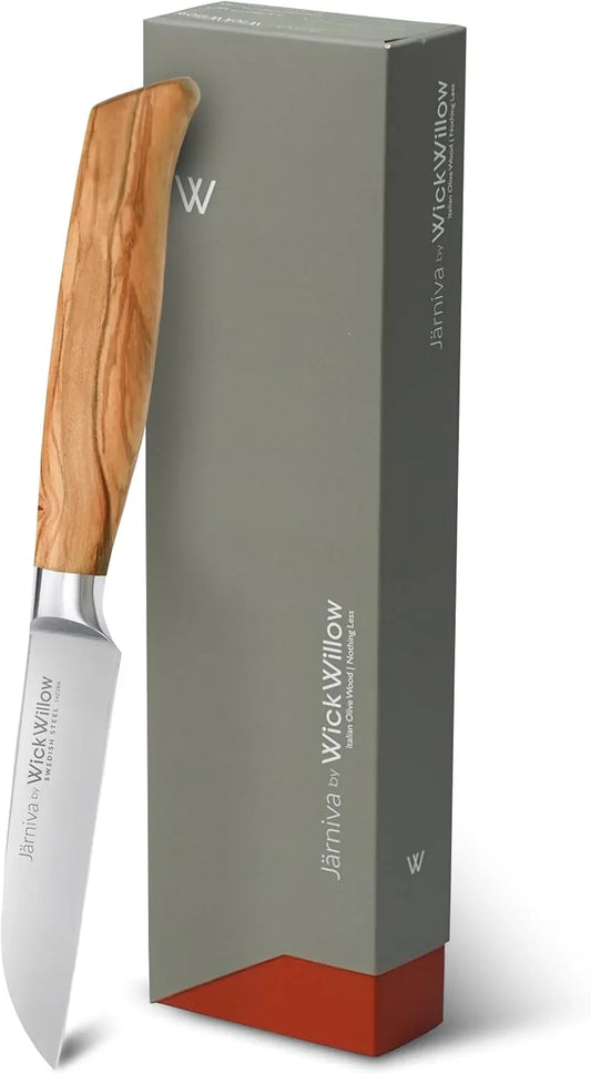 3.5 Inch Paring Knife – Swedish Steel Small Kitchen Knife with Italian Olive Wood Handle – Sharp Fruit & Vegetable Knife for Prep – Gift for Home Cooks & Chefs