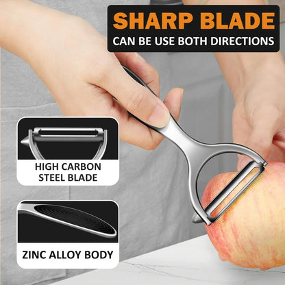 Sharp high carbon steel peeler with zinc alloy body peeling apple, dual-direction use