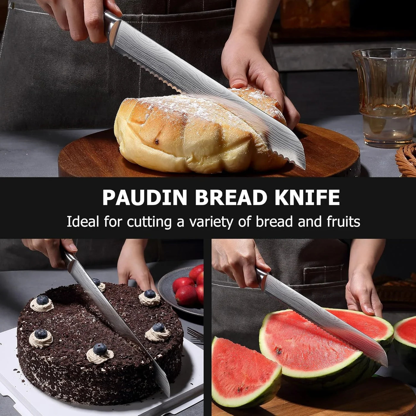 Bread Knife, 10 Inch Serrated Knife, German Stainless Steel Bread Knife for Homemade Bread, Razor Sharp Edge for Efficient Slicing Sourdough Bread, Bagels, Cake