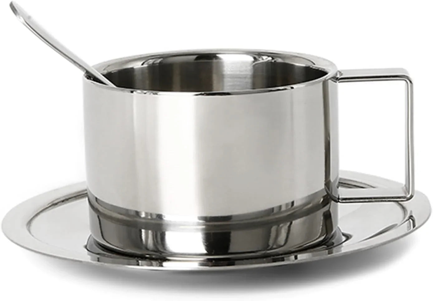 6.8Oz Stainless Steel Coffee Cup Set, Coffee Mugs with Spoon and Saucer for Latte, Espresso, Cappuccino, Milk and Tea