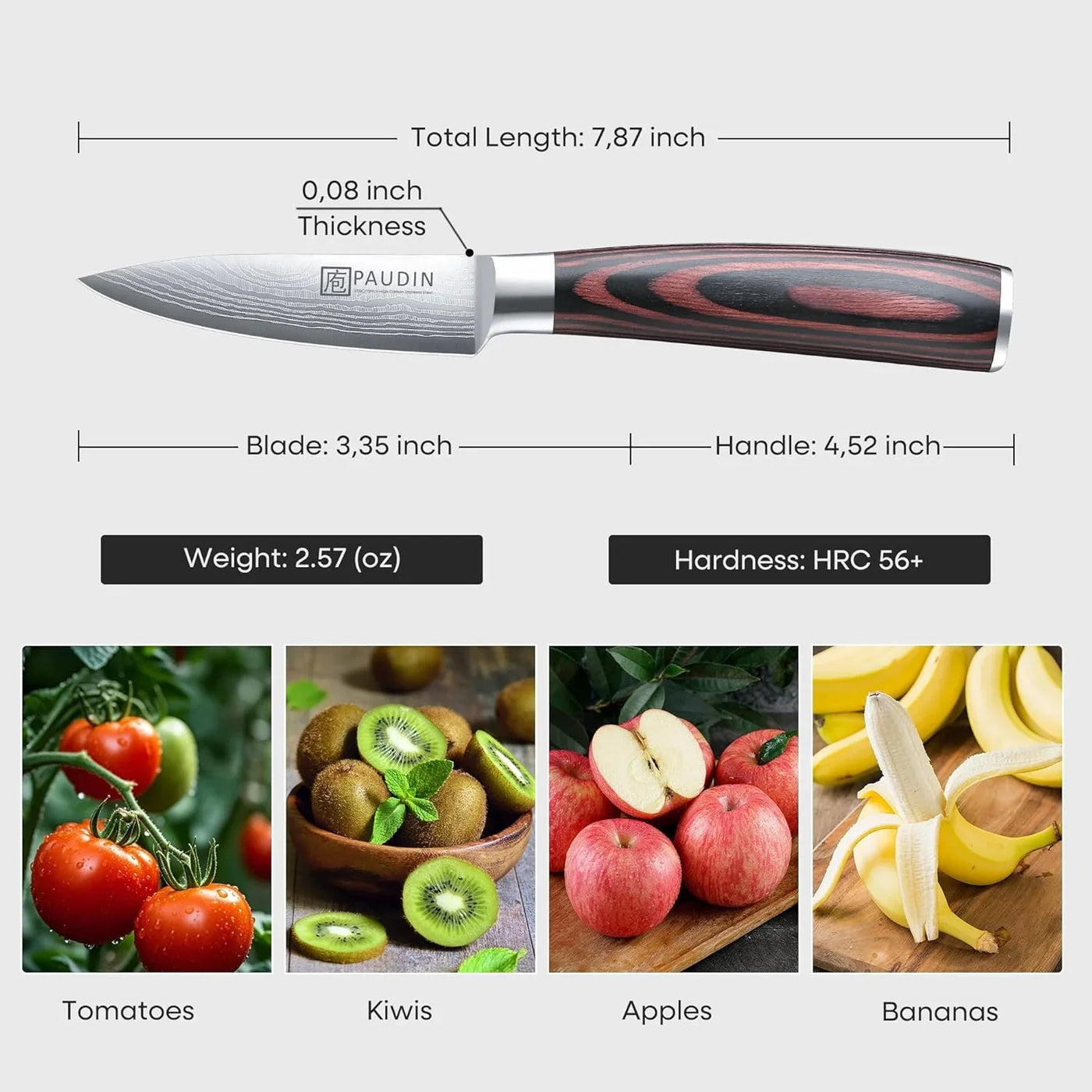 Paring Knife, 3.5 Inch Fruit Knife, High Carbon 5Cr15Mov Stainless Steel Forged Paring Knife, Ultra Sharp Small Kitchen Knife, Ergonomic Wooden Handle with Elegant Gift Box