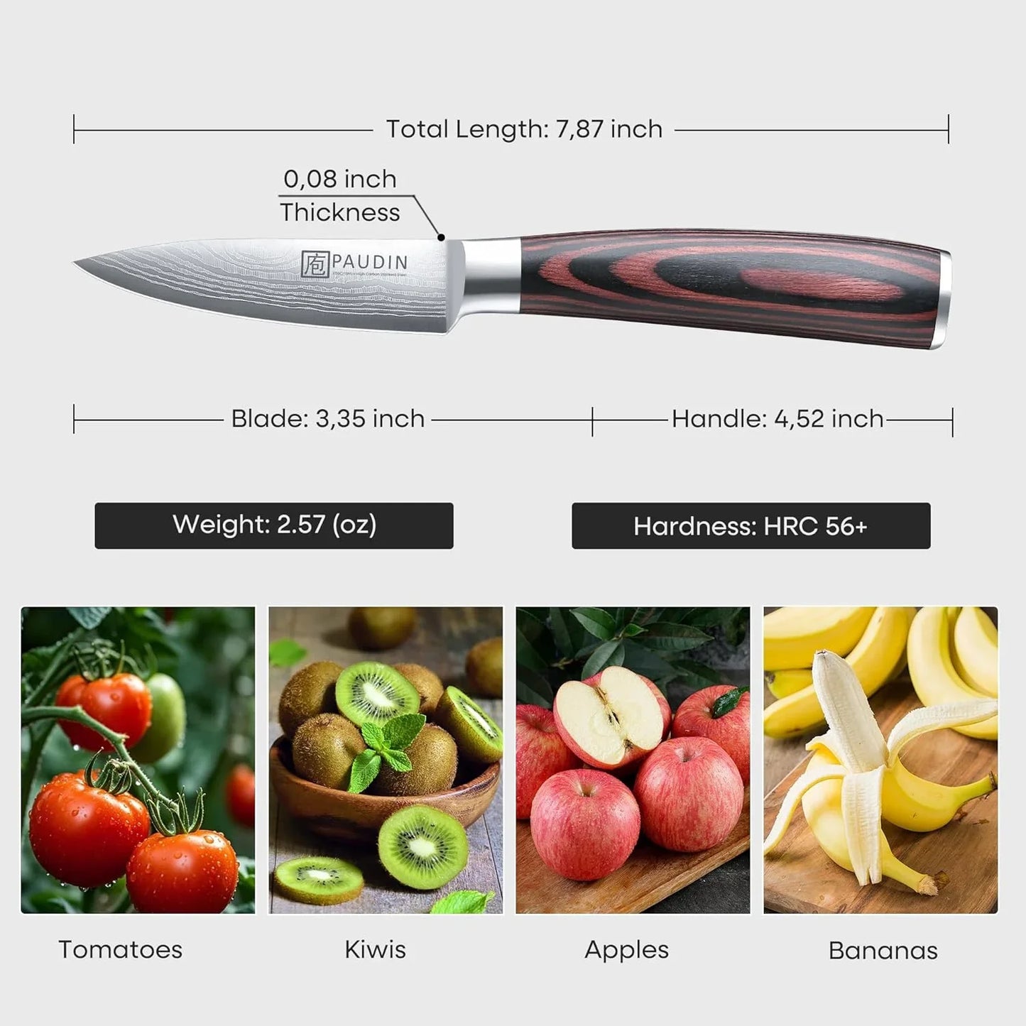 Paring Knife, 3.5 Inch Fruit Knife, High Carbon 5Cr15Mov Stainless Steel Forged Paring Knife, Ultra Sharp Small Kitchen Knife, Ergonomic Wooden Handle with Elegant Gift Box