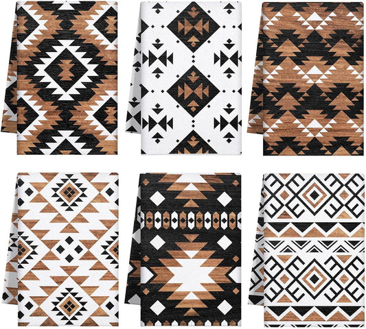Set of 6 Western Aztec Kitchen Towels Vintage Themed Dish Towel Bathroom Decorative Rustic Cloths for Kitchen Bathroom Home Cooking Housewarming, 14 X 21 Inch
