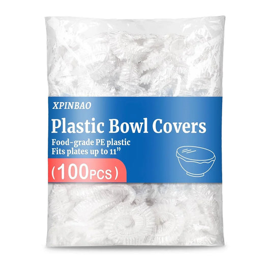 100pcs food-grade plastic bowl covers for kitchen storage, fits up to 11” plates