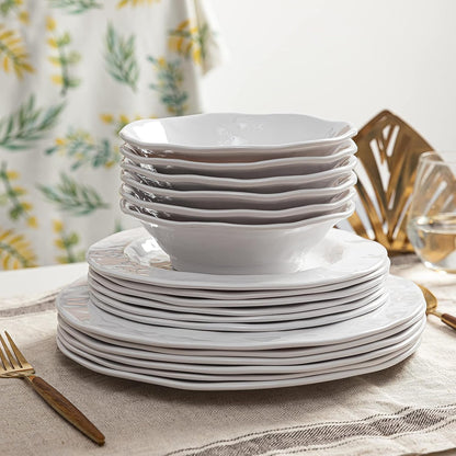 Basic White Melamine Dinnerware Sets, 18 Piece Melamine Dishes Set, Service for 6, Plates and Bowls Sets Great for Indoor and Outdoor Use, Dishwasher Safe…