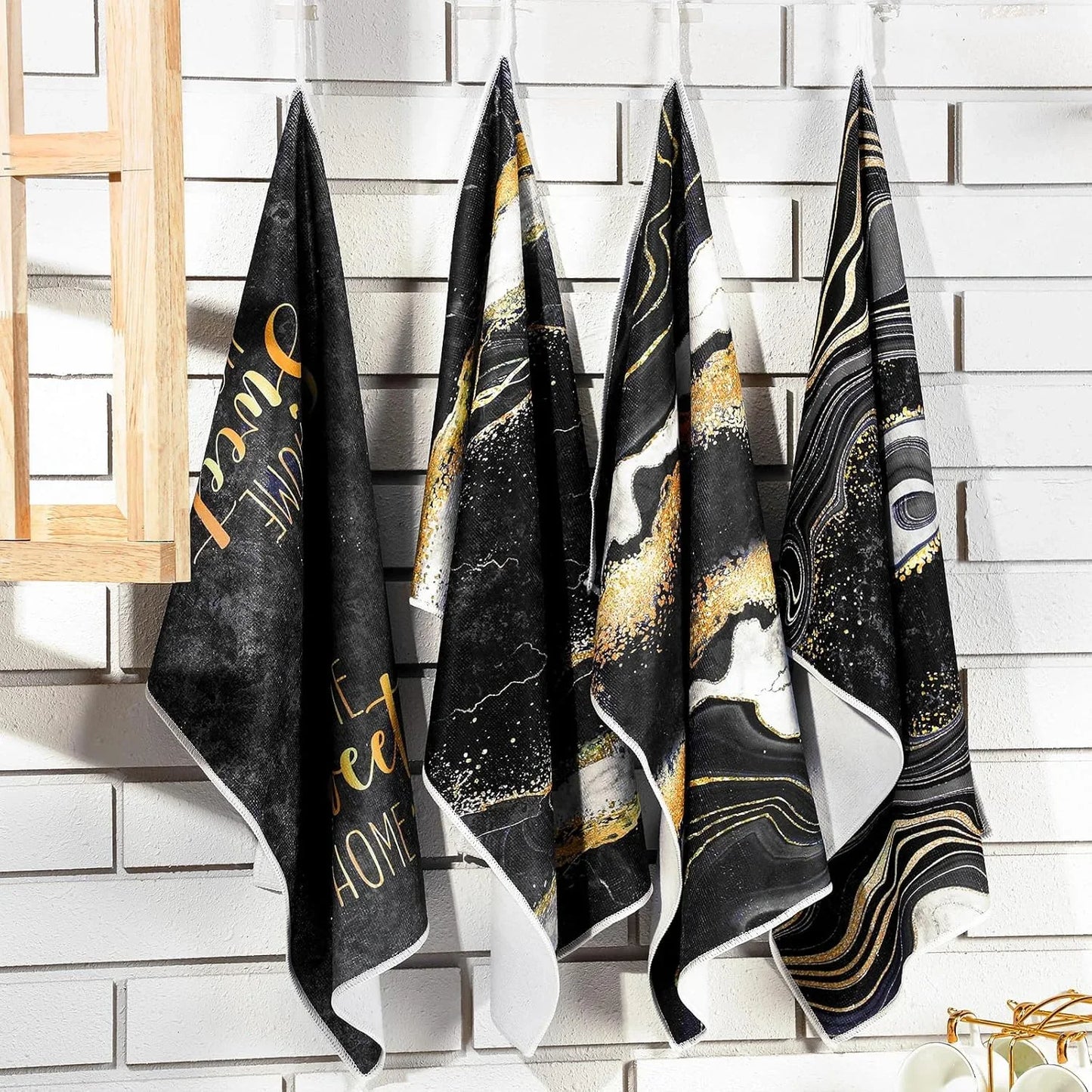 4 Pcs Marble Kitchen Towels Black and Gold Bathroom Hand Towels Absorbent Marble Tea Washcloths for Spring Bathroom Decor Kitchen Accessories Gifts