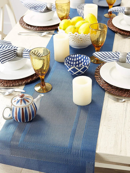 PVC Tabletop Collection Woven Indoor/Outdoor, Table Runner, 14X72, Nautical Blue
