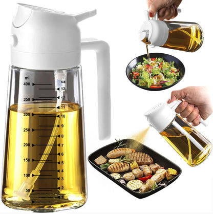 16Oz/470Ml Glass Olive Oil Sprayer for Cooking – 2 in 1 Olive Oil Dispenser Bottle for Kitchen Gadgets and Air Fryer Accessories, Salad, BBQ - White